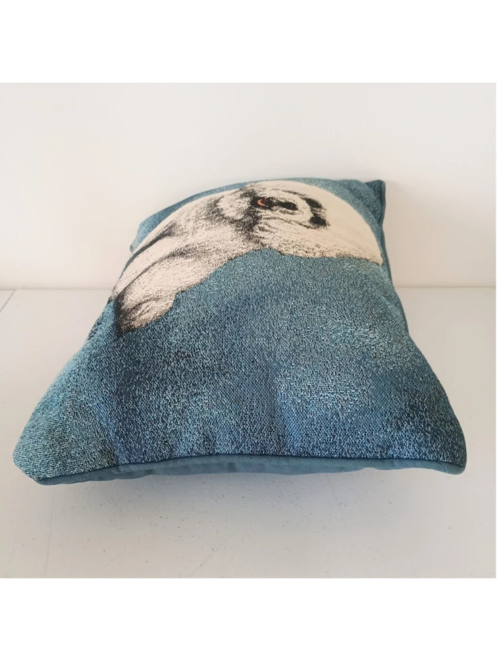 Linda Picken Bichon Frise Dog Blue Tapestry Throw Decor Pillow